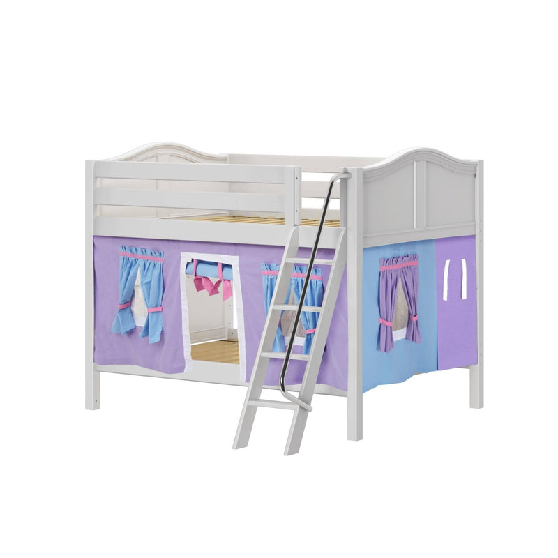 Maxtrix Full Low Bunk Bed with Angled Ladder + Curtain