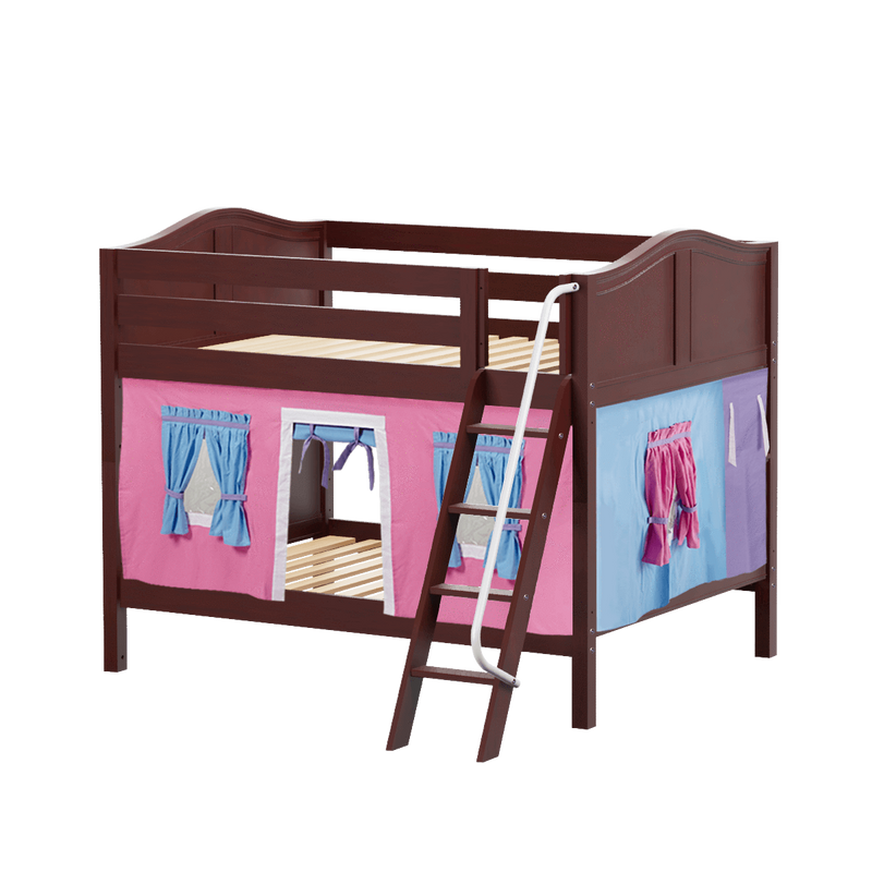 Maxtrix Full Low Bunk Bed with Angled Ladder + Curtain