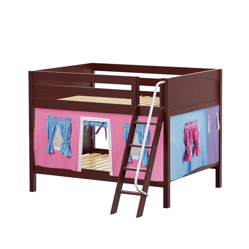 Maxtrix Full Low Bunk Bed with Angled Ladder + Curtain