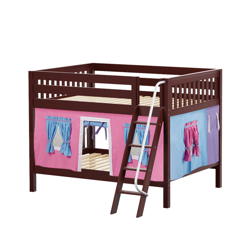 Maxtrix Full Low Bunk Bed with Angled Ladder + Curtain