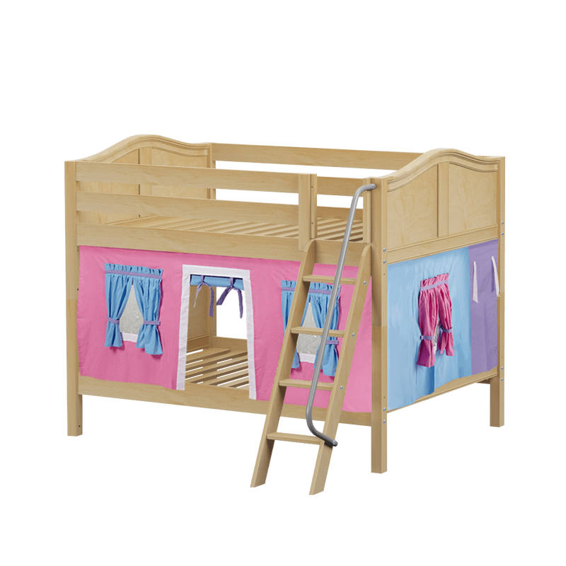 Maxtrix Full Low Bunk Bed with Angled Ladder + Curtain