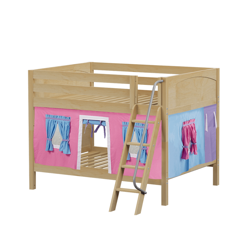 Maxtrix Full Low Bunk Bed with Angled Ladder + Curtain