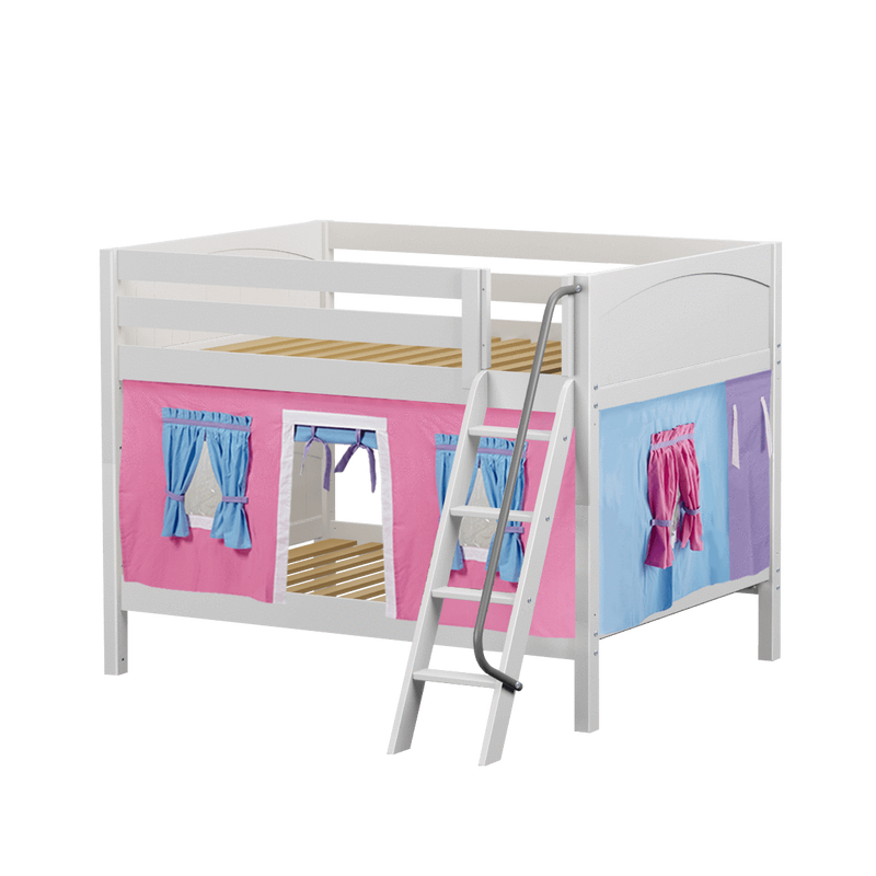 Maxtrix Full Low Bunk Bed with Angled Ladder + Curtain