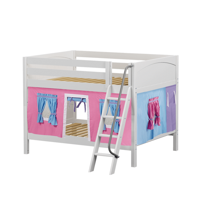 Maxtrix Full Low Bunk Bed with Angled Ladder + Curtain