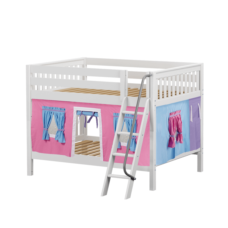 Maxtrix Full Low Bunk Bed with Angled Ladder + Curtain