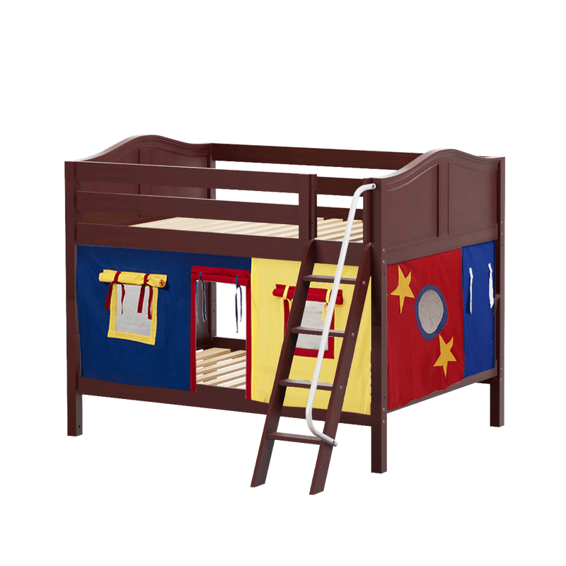 Maxtrix Full Low Bunk Bed with Angled Ladder + Curtain