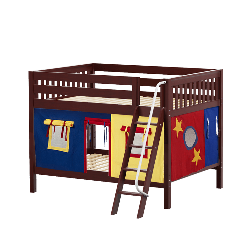 Maxtrix Full Low Bunk Bed with Angled Ladder + Curtain