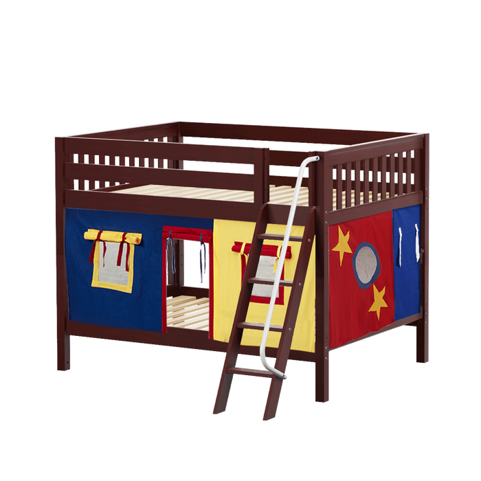 Maxtrix Full Low Bunk Bed with Angled Ladder + Curtain