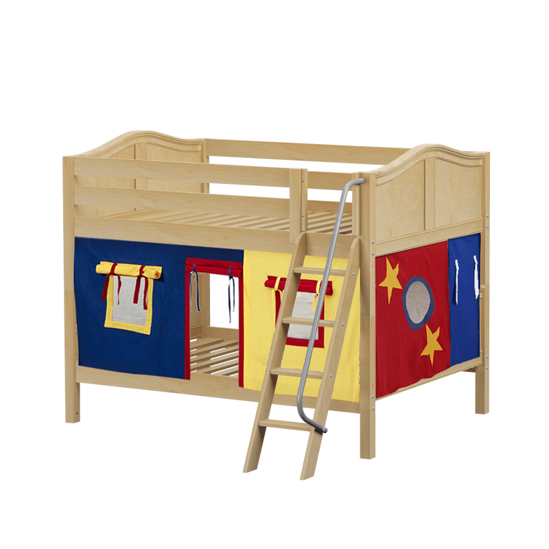 Maxtrix Full Low Bunk Bed with Angled Ladder + Curtain