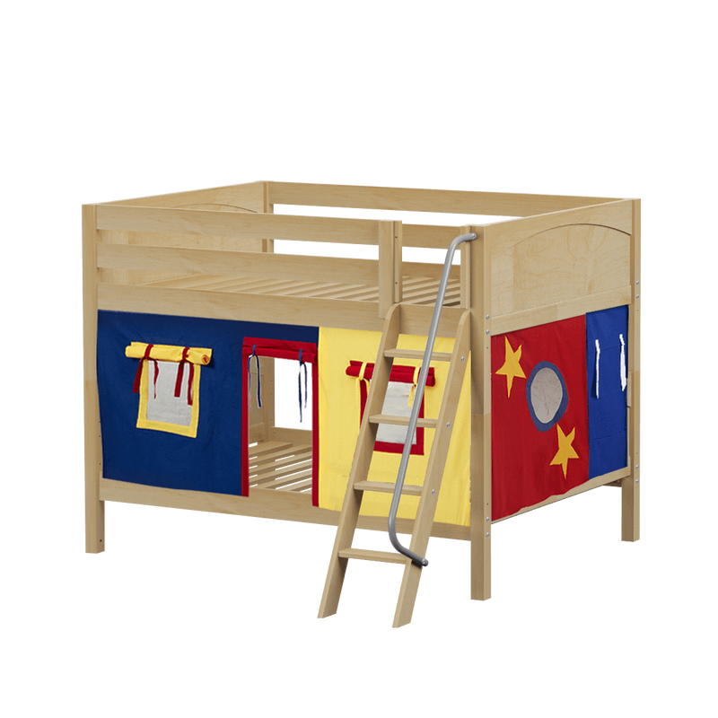 Maxtrix Full Low Bunk Bed with Angled Ladder + Curtain