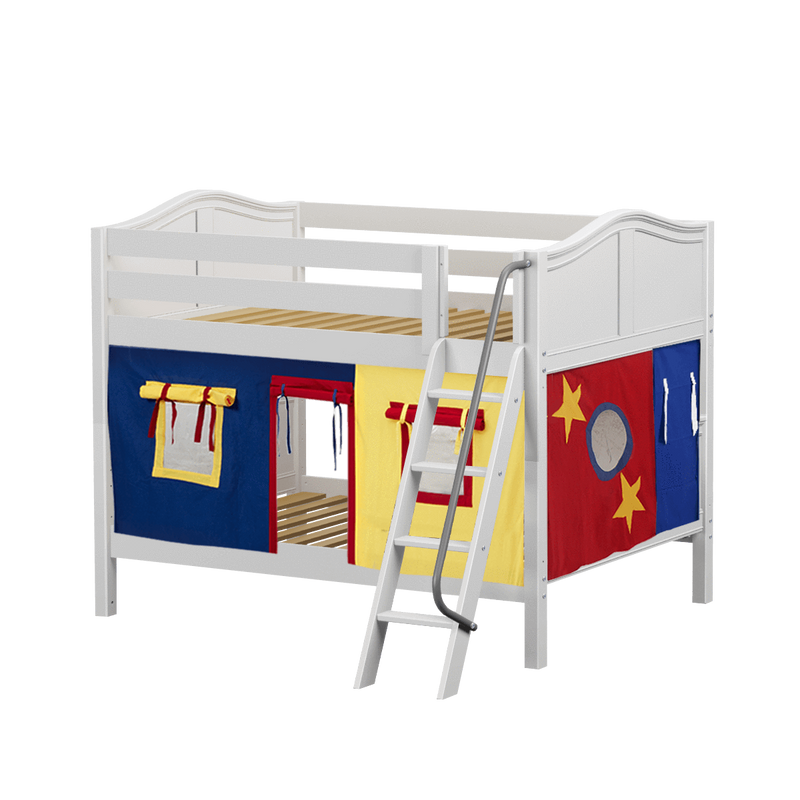 Maxtrix Full Low Bunk Bed with Angled Ladder + Curtain