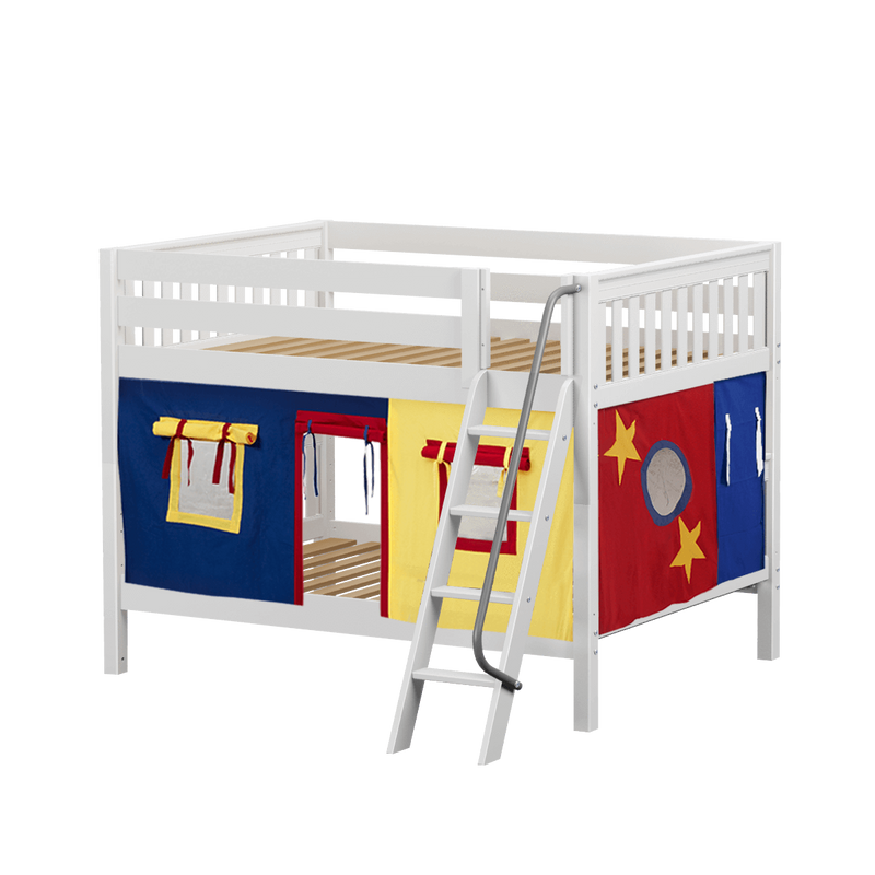 Maxtrix Full Low Bunk Bed with Angled Ladder + Curtain