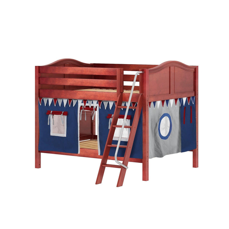 Maxtrix Full Low Bunk Bed with Angled Ladder + Curtain