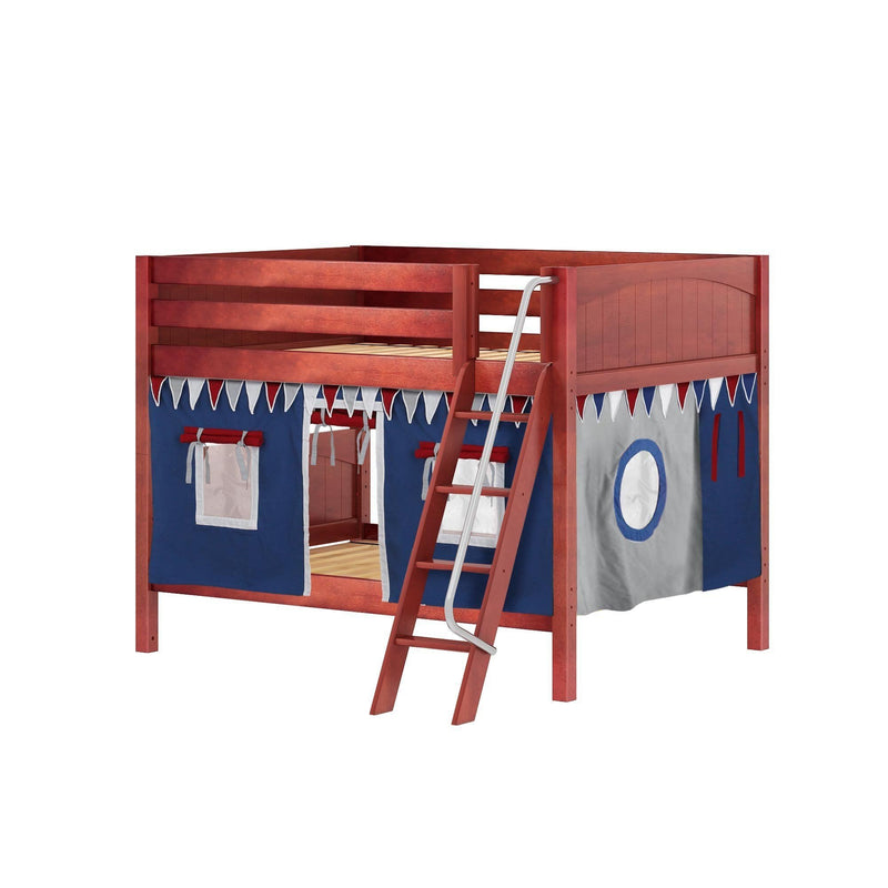 Maxtrix Full Low Bunk Bed with Angled Ladder + Curtain