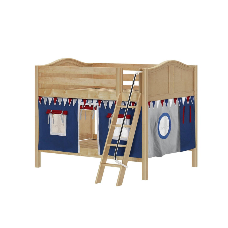 Maxtrix Full Low Bunk Bed with Angled Ladder + Curtain