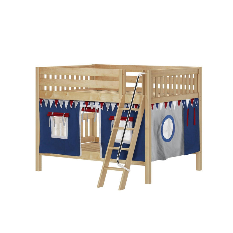 Maxtrix Full Low Bunk Bed with Angled Ladder + Curtain