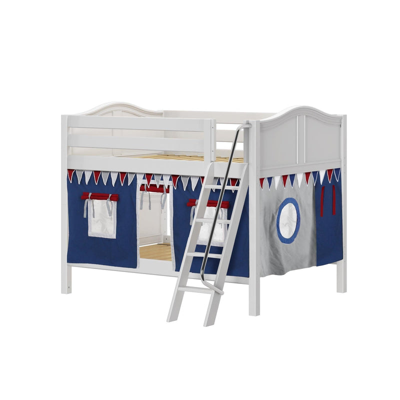 Maxtrix Full Low Bunk Bed with Angled Ladder + Curtain