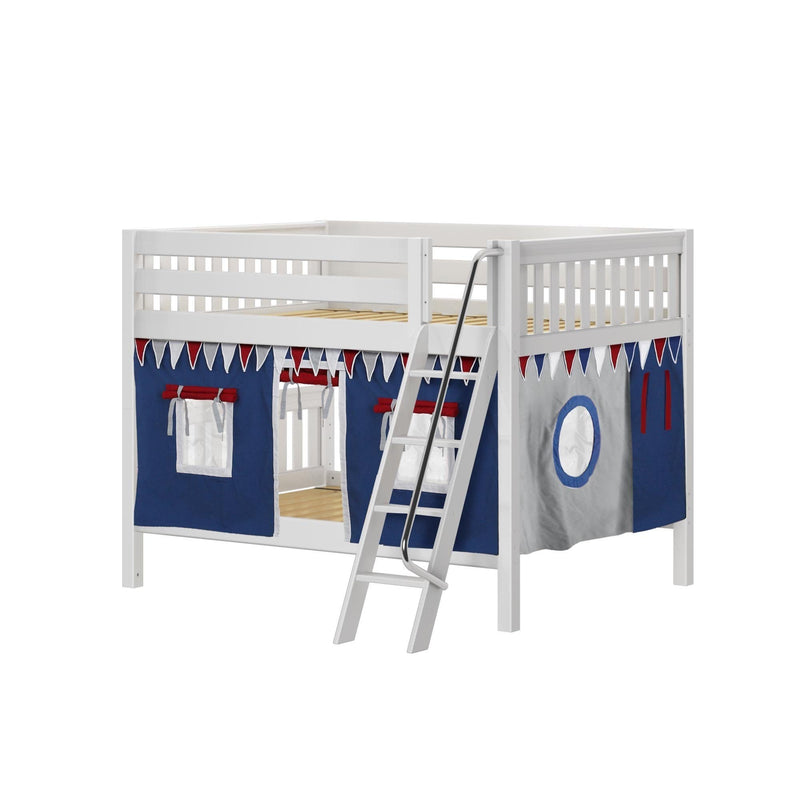 Maxtrix Full Low Bunk Bed with Angled Ladder + Curtain