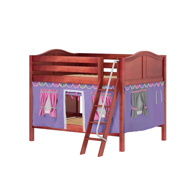 Maxtrix Full Low Bunk Bed with Angled Ladder + Curtain