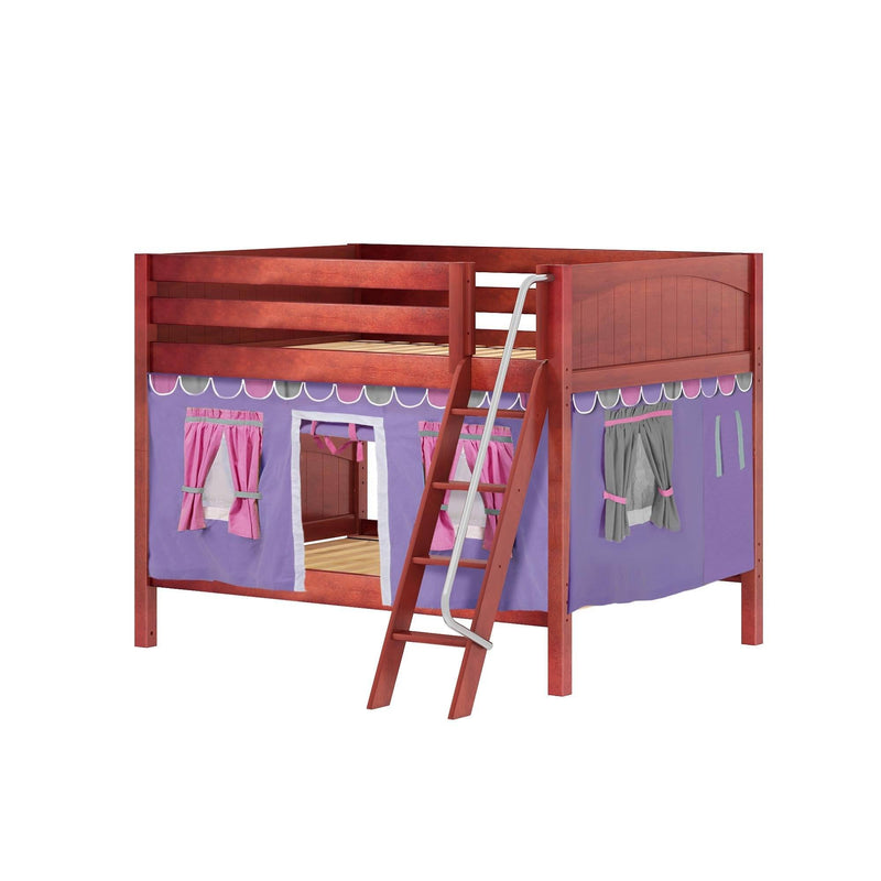 Maxtrix Full Low Bunk Bed with Angled Ladder + Curtain