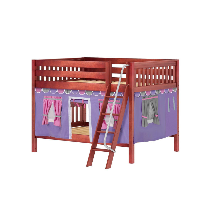 Maxtrix Full Low Bunk Bed with Angled Ladder + Curtain