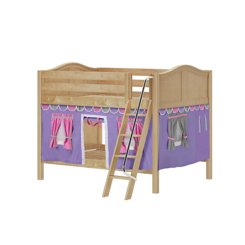 Maxtrix Full Low Bunk Bed with Angled Ladder + Curtain