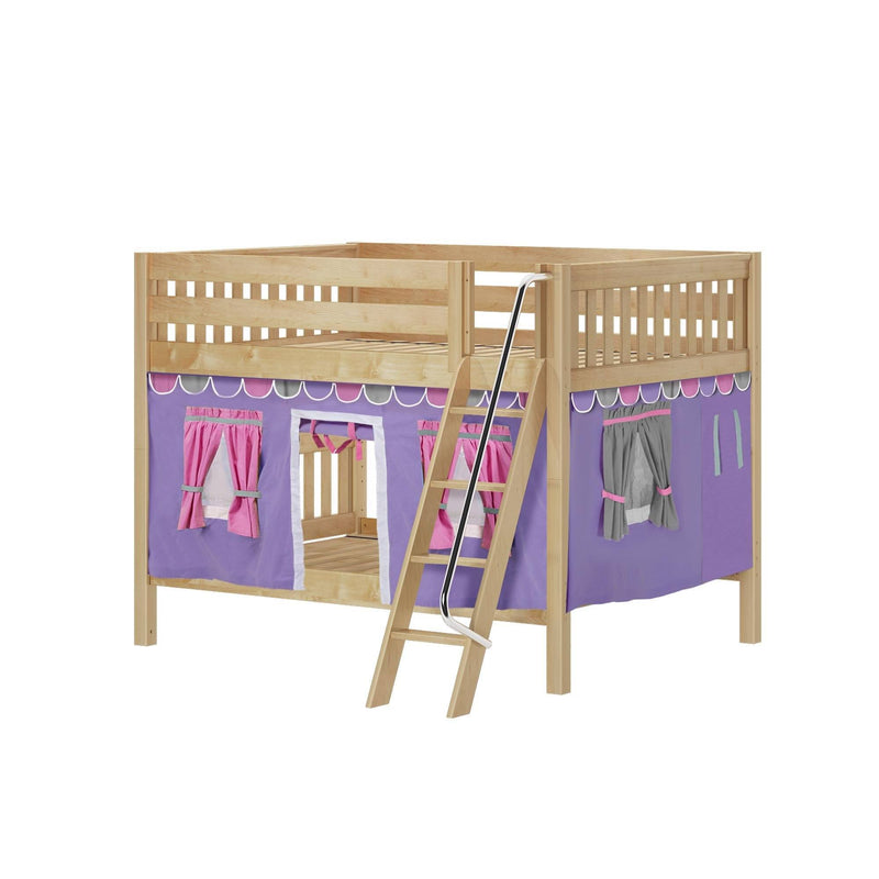 Maxtrix Full Low Bunk Bed with Angled Ladder + Curtain