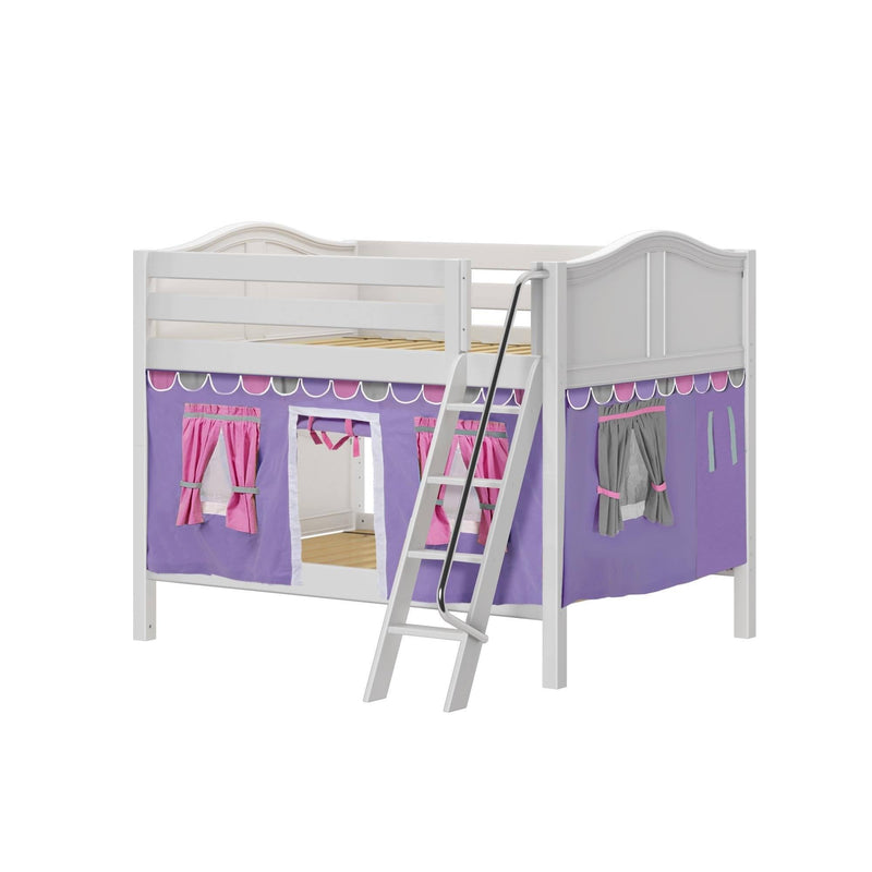 Maxtrix Full Low Bunk Bed with Angled Ladder + Curtain
