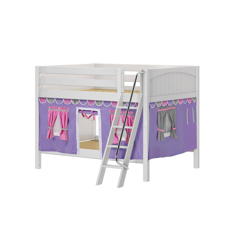 Maxtrix Full Low Bunk Bed with Angled Ladder + Curtain