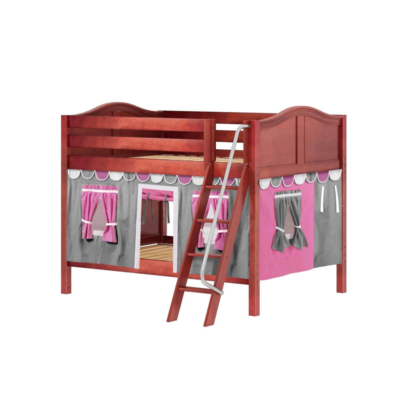 Maxtrix Full Low Bunk Bed with Angled Ladder + Curtain