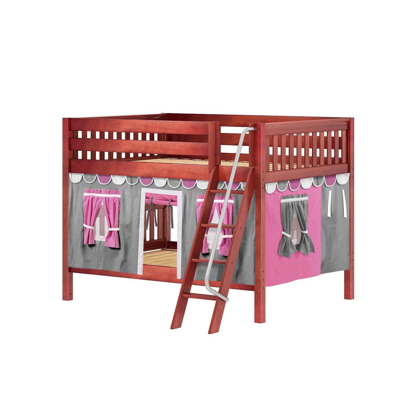 Maxtrix Full Low Bunk Bed with Angled Ladder + Curtain