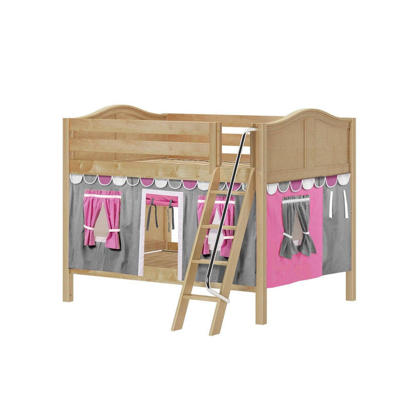 Maxtrix Full Low Bunk Bed with Angled Ladder + Curtain