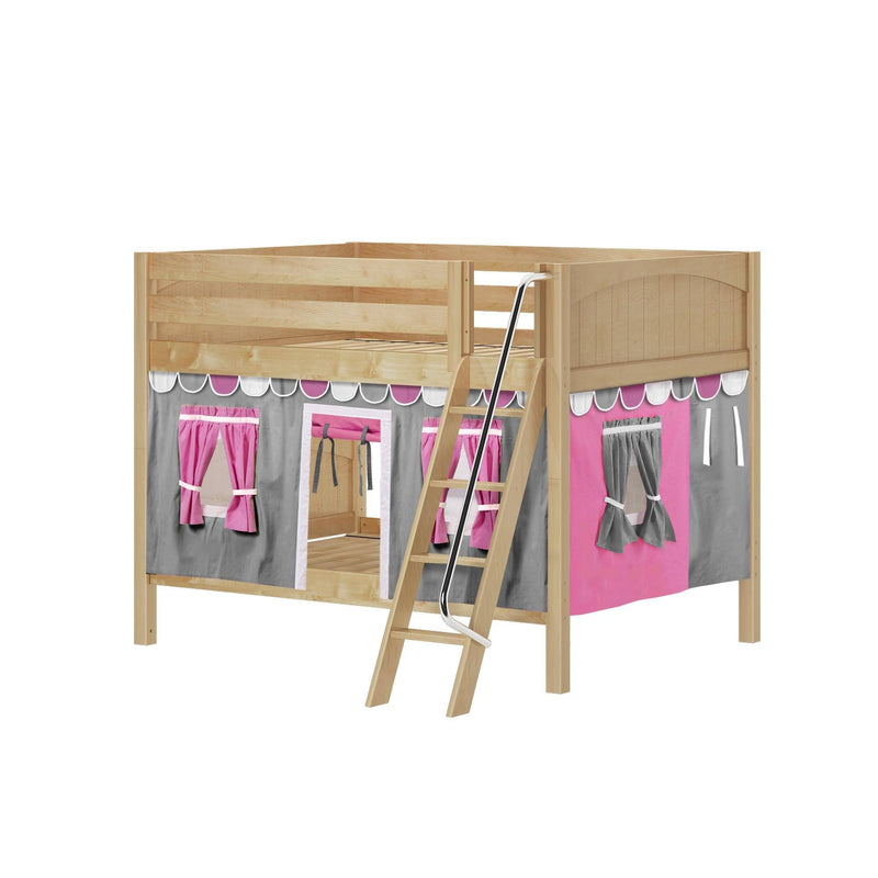 Maxtrix Full Low Bunk Bed with Angled Ladder + Curtain