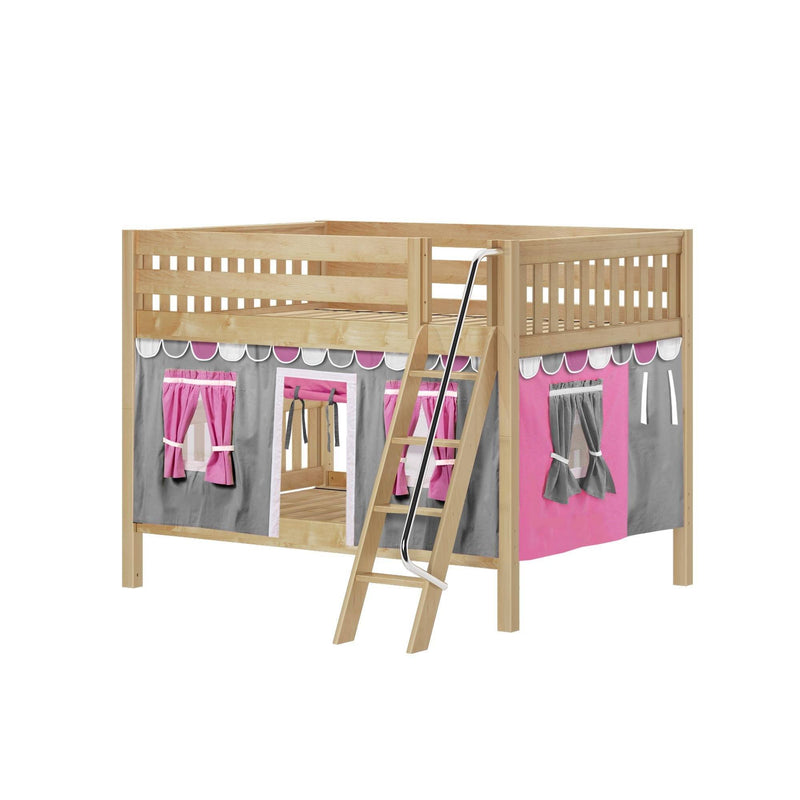 Maxtrix Full Low Bunk Bed with Angled Ladder + Curtain