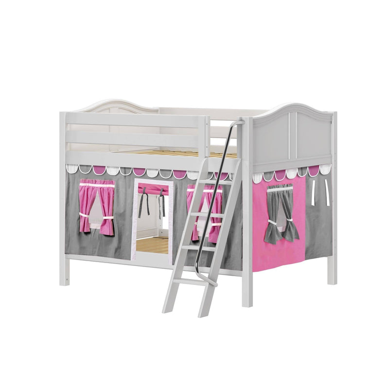 Maxtrix Full Low Bunk Bed with Angled Ladder + Curtain
