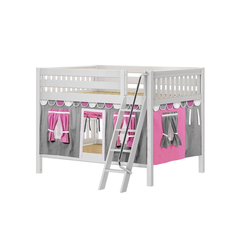 Maxtrix Full Low Bunk Bed with Angled Ladder + Curtain