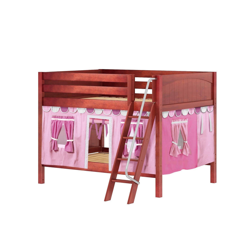 Maxtrix Full Low Bunk Bed with Angled Ladder + Curtain