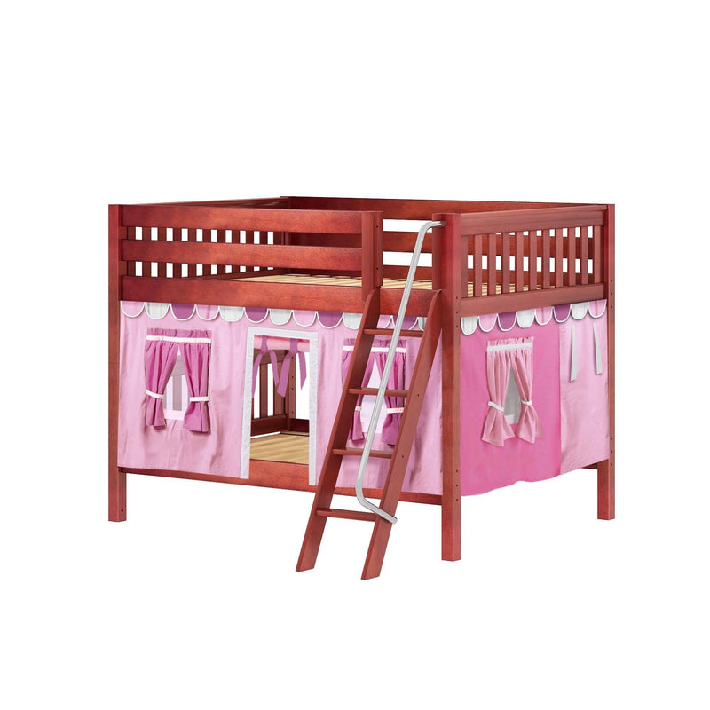 Maxtrix Full Low Bunk Bed with Angled Ladder + Curtain
