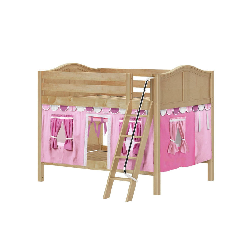 Maxtrix Full Low Bunk Bed with Angled Ladder + Curtain