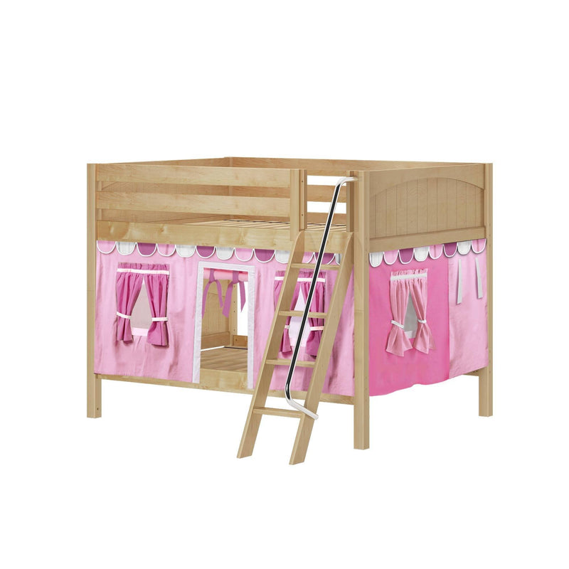 Maxtrix Full Low Bunk Bed with Angled Ladder + Curtain