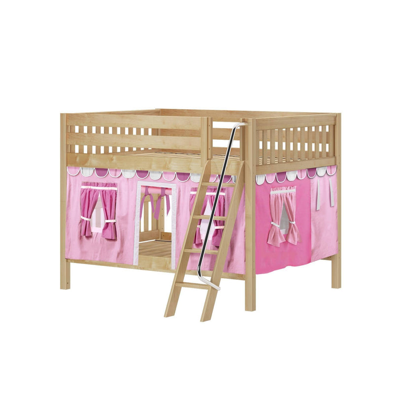 Maxtrix Full Low Bunk Bed with Angled Ladder + Curtain