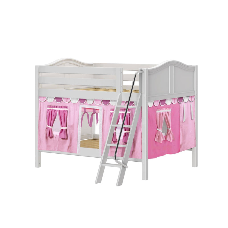 Maxtrix Full Low Bunk Bed with Angled Ladder + Curtain