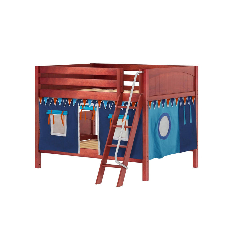 Maxtrix Full Low Bunk Bed with Angled Ladder + Curtain