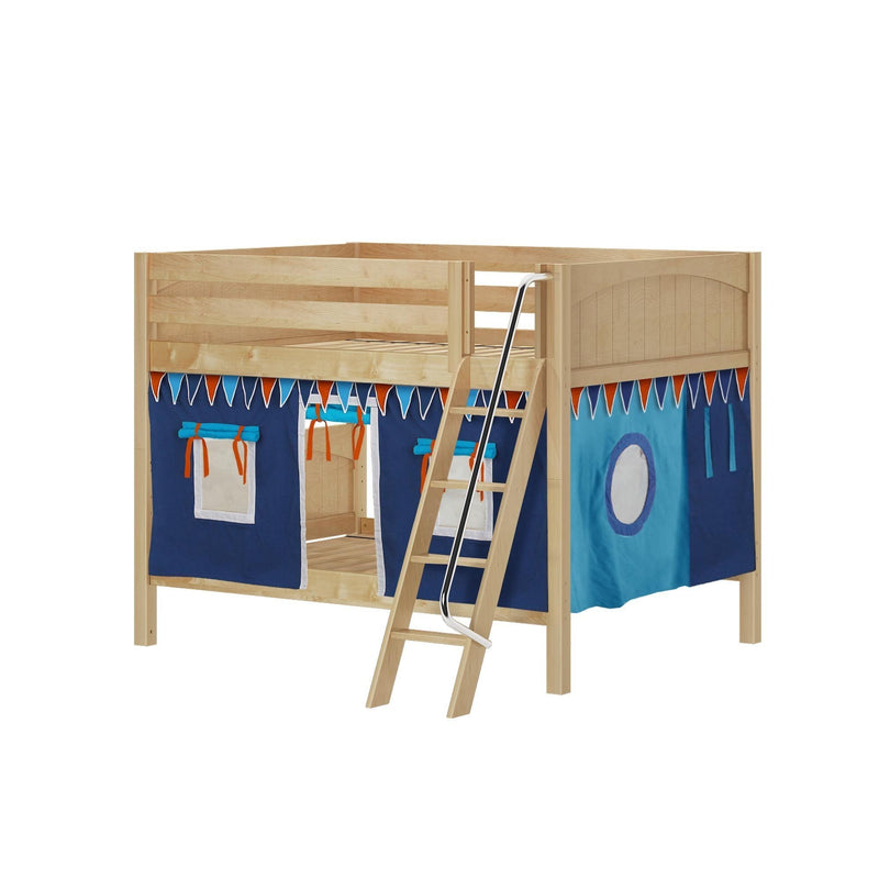 Maxtrix Full Low Bunk Bed with Angled Ladder + Curtain