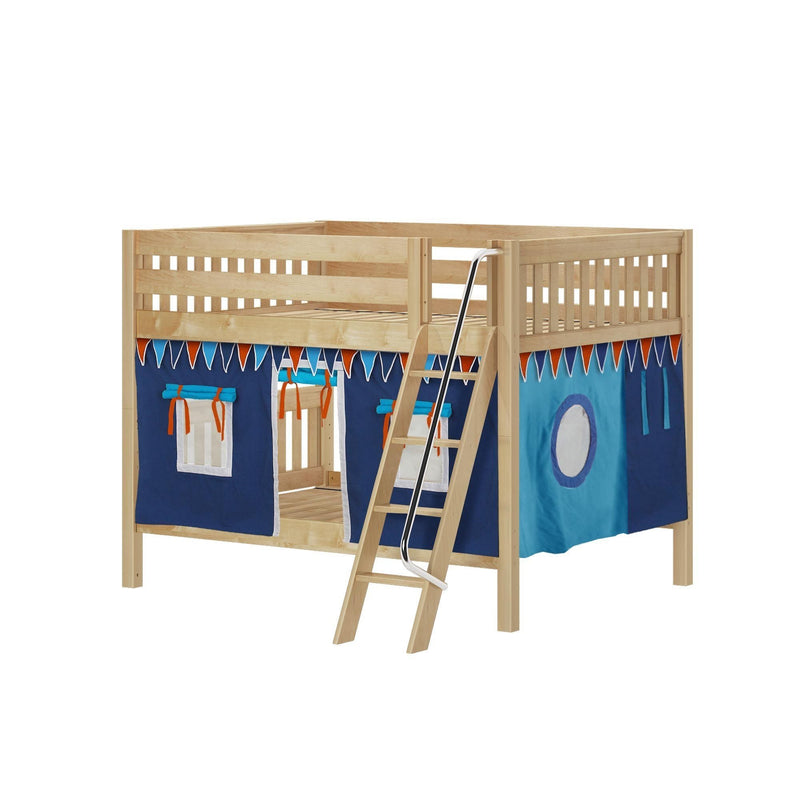 Maxtrix Full Low Bunk Bed with Angled Ladder + Curtain