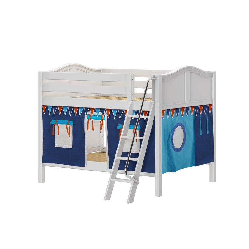 Maxtrix Full Low Bunk Bed with Angled Ladder + Curtain