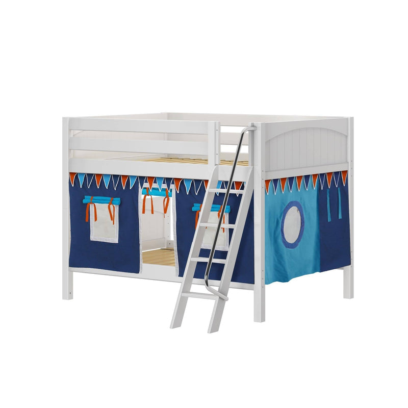 Maxtrix Full Low Bunk Bed with Angled Ladder + Curtain