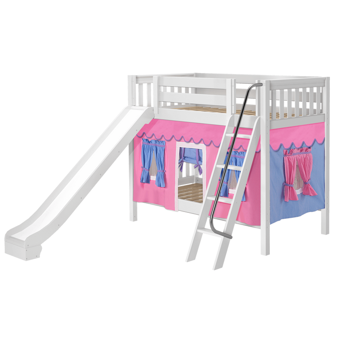 Maxtrix Twin Medium Bunk Bed with Angled Ladder, Curtain + Slide