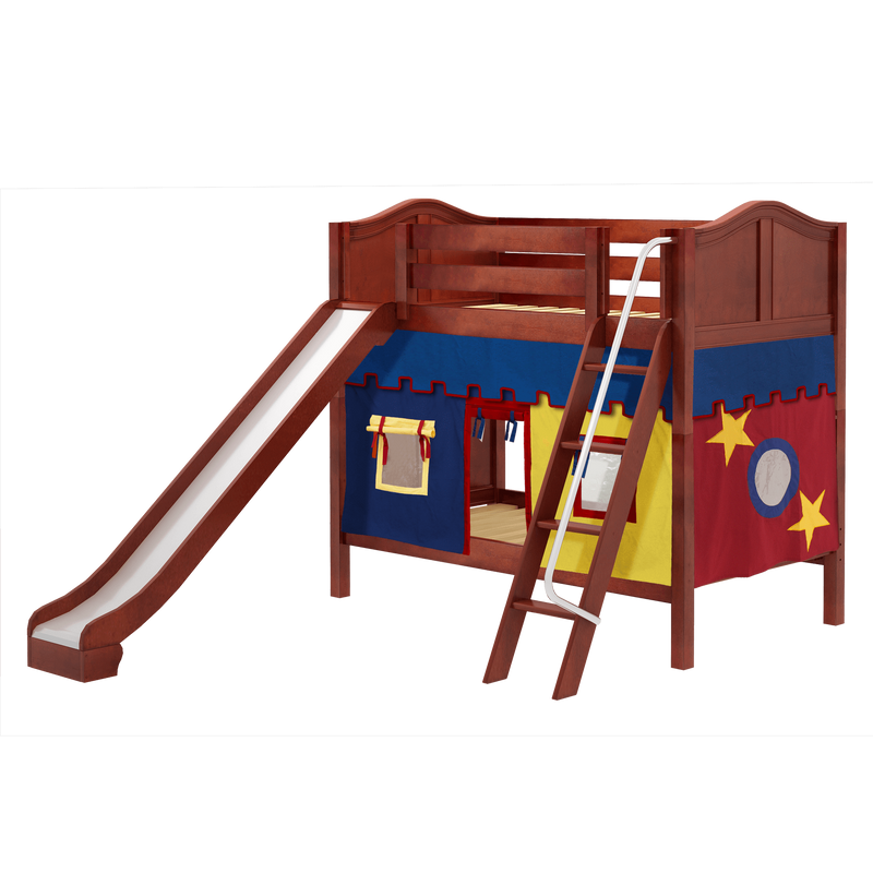 Maxtrix Twin Medium Bunk Bed with Angled Ladder, Curtain + Slide