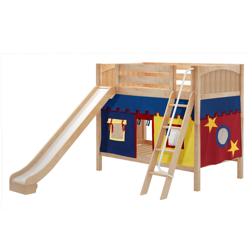 Maxtrix Twin Medium Bunk Bed with Angled Ladder, Curtain + Slide